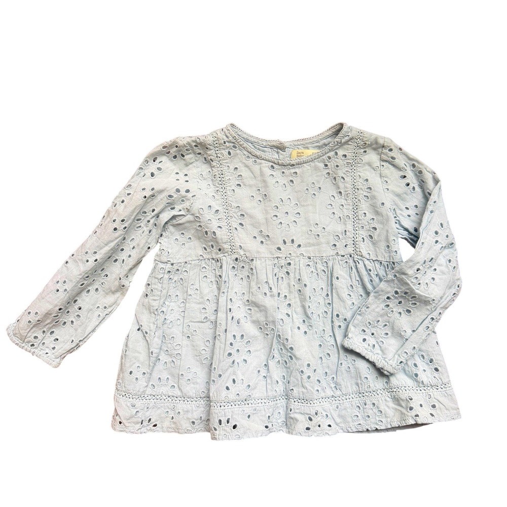 Zara Baby Girls Light Blue Eyelet Embroidered Tunic Top Sz 3/4‎ Boho Beachy